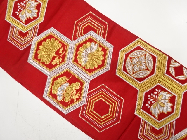 JAPANESE KIMONO / ANTIQUE FUKURO OBI / SILK / WOVEN PINE & KIKU
